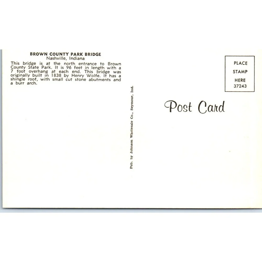 Brown County Park Bridge Nashville IN Vintage Covered Bridge Postcard PC13 - Picture 2 of 2